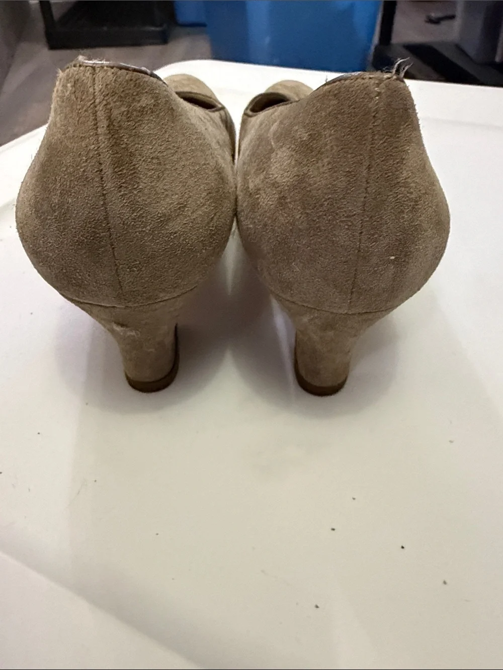 Salvatore Ferragamo Taupe Suede Quilted Pointed Square Heels Size 10AA Vintage